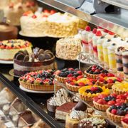a variety of desserts on display
