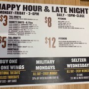 Happy hour menu and hours