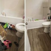 Bathroom sanitized and shined