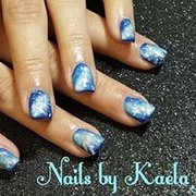 hand painted blue galaxy nail art