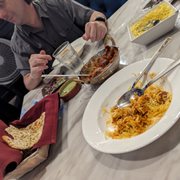 Naan, turmeric rice, samosa