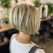 Asymmetrical cut. Hair by Stephanie Rethans.