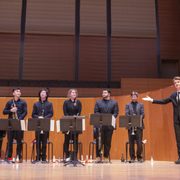 Trumpet quintet playing one of my pieces, "neither snow nor rain"
