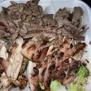 Half chicken half beef teriyaki. Delicious!