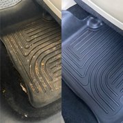 Before and after floor mat cleaning