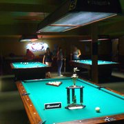 a pool table in a pool hall