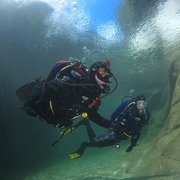 Couple cold water diving