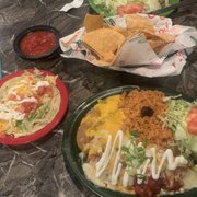 Delicious Huge 2 item combo plate Chile Relleno and Chile verde taco. And tostada.