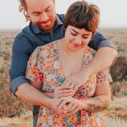 Outdoor wildflowers engagement portrait