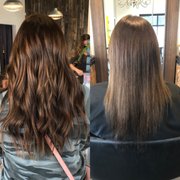 Tapein hair extensions custom colored and installed by Andrea