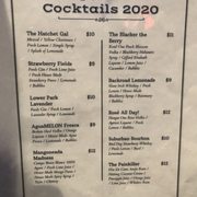 Cocktails menu 2020