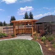 a wooden gazebo in a backyard
