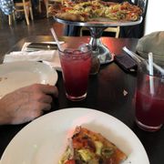 Veggisaurus with vegan cheese and pomegranate lemonade