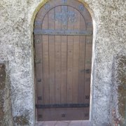 Custom Wood gate with Forged Hinges, Latch and Clavo