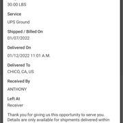 The email confirmation it was delivered to Down Range on the 12 th a received by their employee named Anthony!