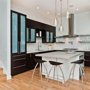 modern kitchen, frosted glass doors