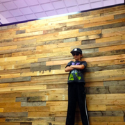 My son helped build this pallet wall!