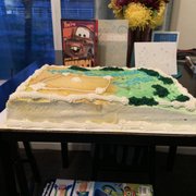 Side view of the slopping cake