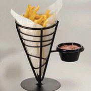a cone with fries and ketchup