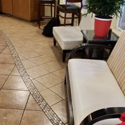 the seating area of a cafe