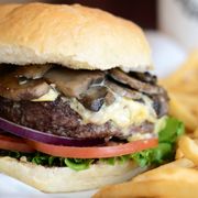 a hamburger and french fries