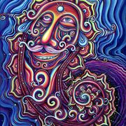 a painting of a woman's face in a swirly pattern