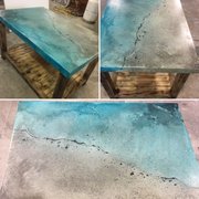 This concrete coffee table was inspired by the ocean waves crashing on the sandy shore.