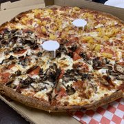 Mushroom and Pepperoni on one side pineapple and pepperoni on the other