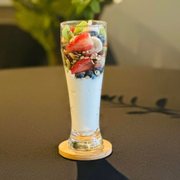 a glass of yogurt
