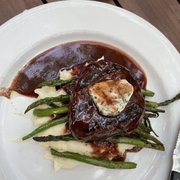 Wagyu Grilled 8 Ounce Wagyu Sirloin with yummy mashed potatoes and reduction that was not overpowering.