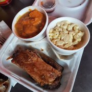 BBQ ribs with side of yams and mac & cheese