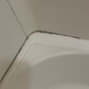 Black mold on the bathtub. Very toxic and unhealthy.