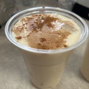 Chicha - Thick and smooth Rice drink. Topped with cinnamon and Condensed Milk