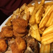 Steak n shrimp. Fries n red potatoes