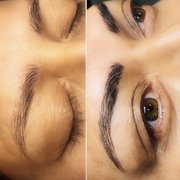 This is corrective work. She previously had her brows microbladed by a different artist.  I corrected the shape and filled them in.