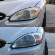 Before and after basic headlight restoration