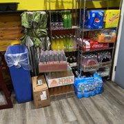 Little storage by out table.