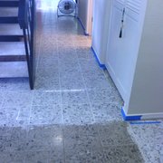 This is a beautiful terrazzo floor, but people have used the wrong seal on this floor for many years. Tile Care fixed it.