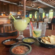 Passion Fruit Marg w/ sugar rim and a Mint Rose Refresher. Salsas are great. Super nice environment.