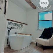 a bathtub in a bathroom