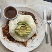 Brunch chilaquiles w 3 eggs- "Nick" style