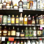 a wide selection of liquor bottles