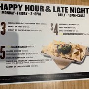 Happy hour menus and hours