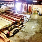 stacks of lumber in a warehouse