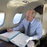 Managing Partner Stewart Galbraith on his way to a deposition.  Always working.