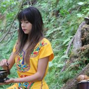 Mayela hosting a sound meditation at Bidwell Park.