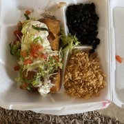 Chimichanga with rice and black beans. Delish! Will definitely be back. Family is so friendly and good customer service.