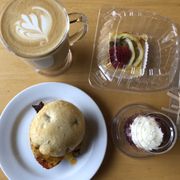 Bacon and egg with cheese breakfast sandwich. And, I couldn't resist the lemon bar, red velvet muffin.