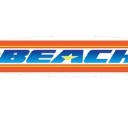 a surfboard with the word the beach on it