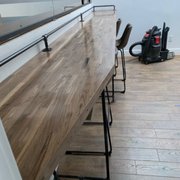 Plank bar tops with black iron